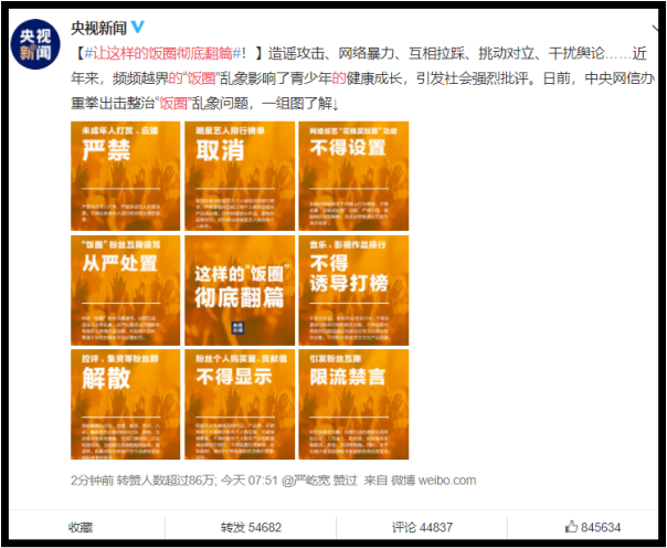 来真的！官媒重拳出击整治“饭圈”问题...选秀节目、艺人公司、微博超话全上榜 娱乐资讯 图1张