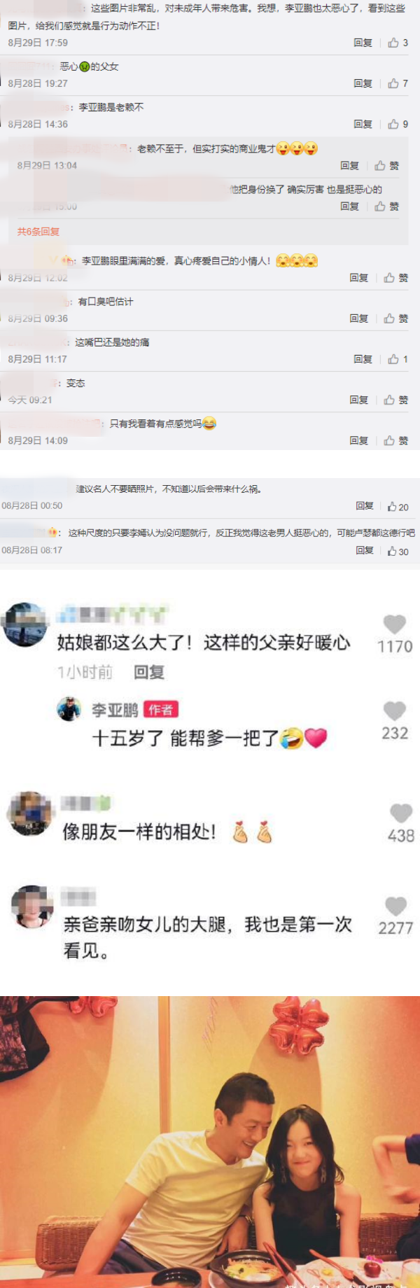 50岁李亚鹏低头亲吻15岁女儿大腿、发出“MUA”巨响！网轰：变态 娱乐资讯 图2张