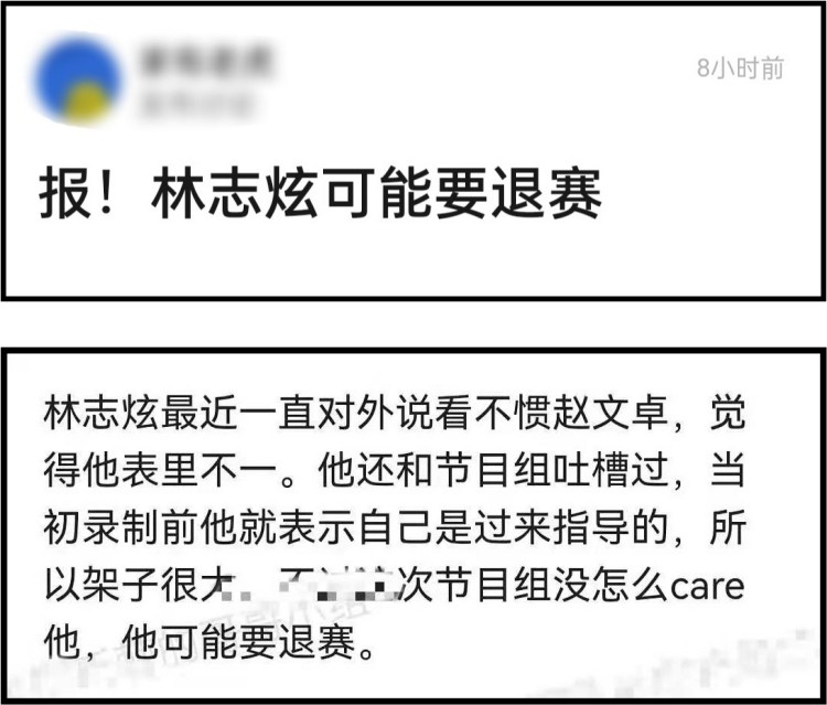 背后批评赵文卓“表里不一”？ 网传林志炫有意退赛 娱乐资讯 图1张