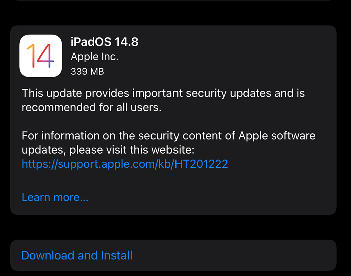 News I iOS 14.8 修复高危险性漏洞！苹果促果粉立马更新！ 更多热点 图1张
