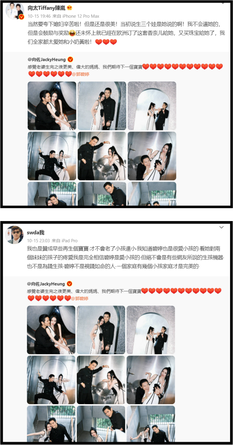 向太被抓包悄悄点赞“教郭碧婷怀男孩方法”！ 网傻眼抨击：家里有皇位要继承？ 娱乐资讯 图1张