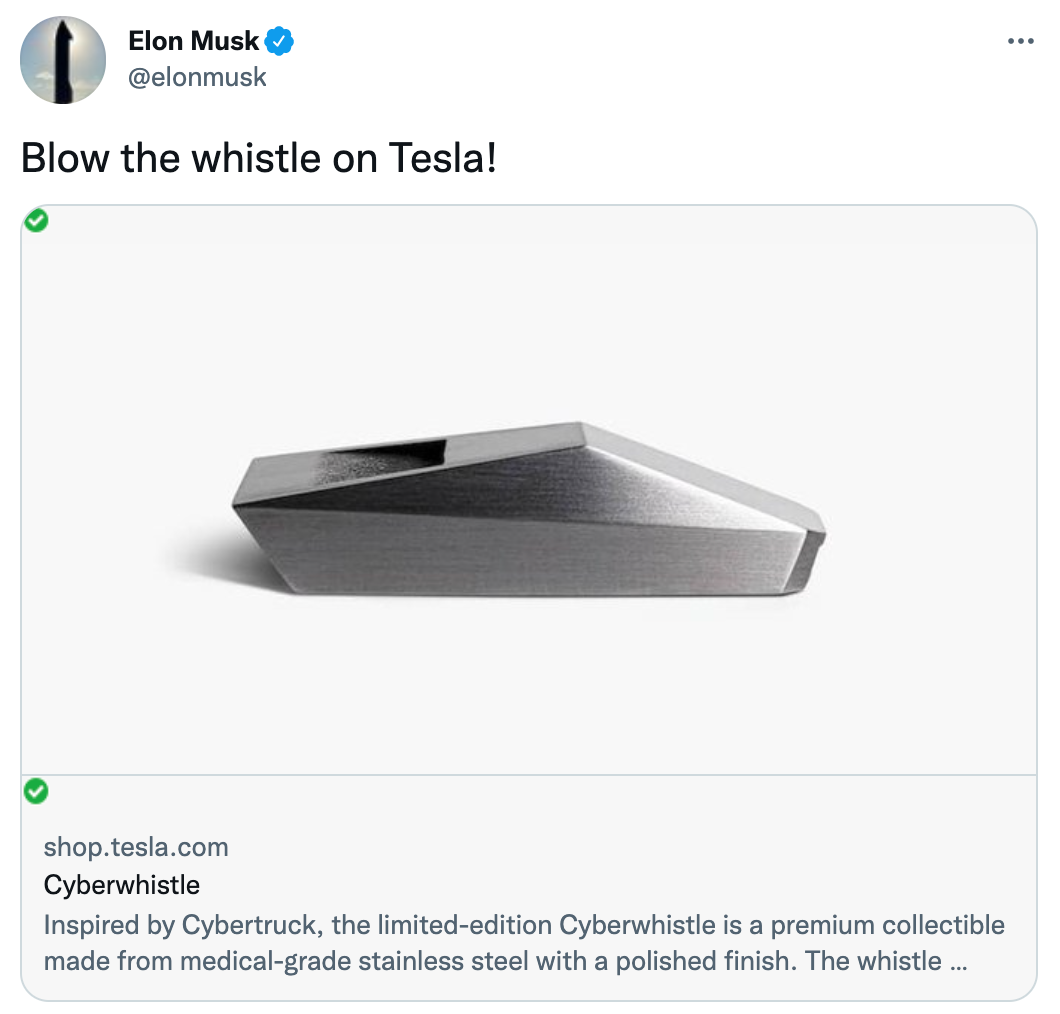 TESLA 新出一款哨子‘ Cyberwhistle ’售价约 1400 台币！马斯克：不要浪费钱买愚蠢的苹果擦拭布 数码科技 图2张