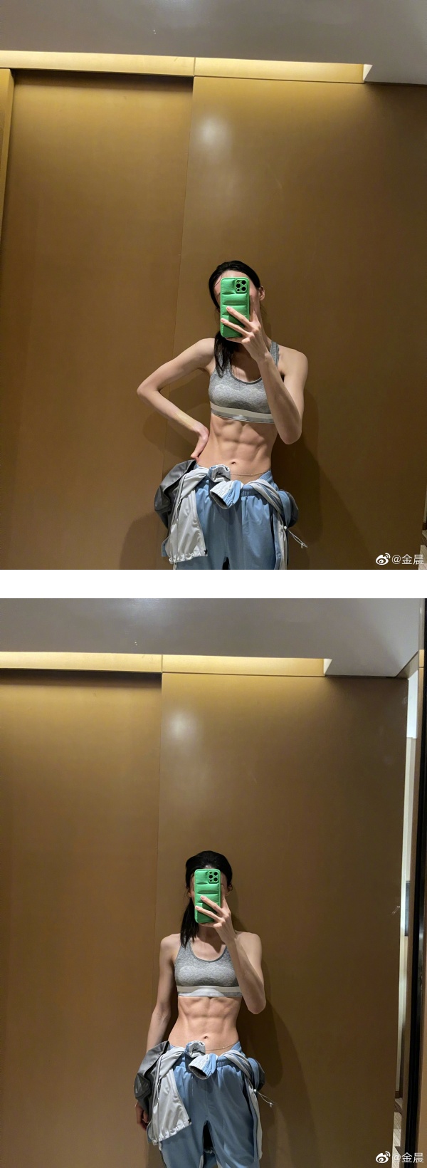 金晨辣秀6块腹肌...震撼网友：够壮！曾因“排骨胸”被质疑不健康 娱乐资讯 图1张