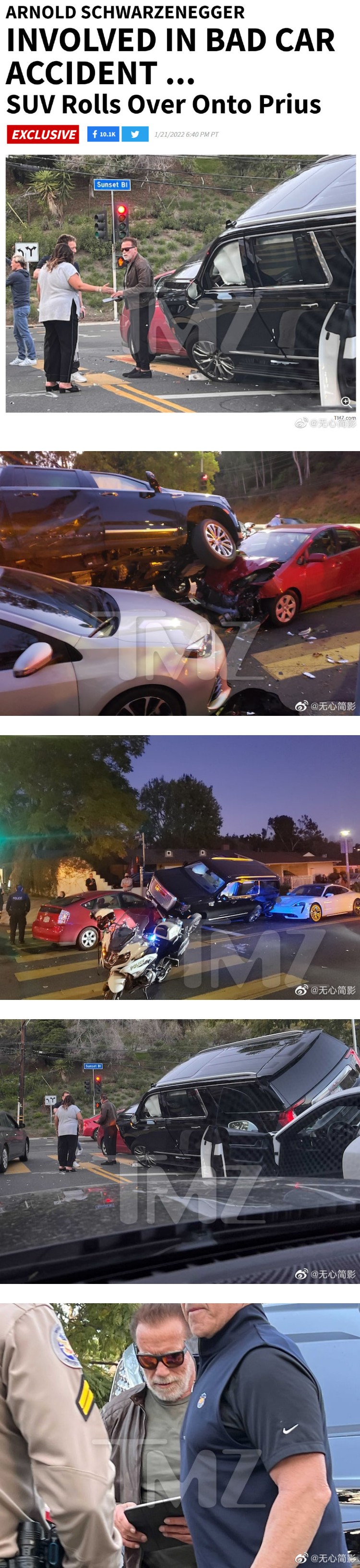 疑闯红灯酿车祸！ Arnold Schwarzenegger休旅车正面压上小轿车...她满头血急送医 娱乐资讯 图2张