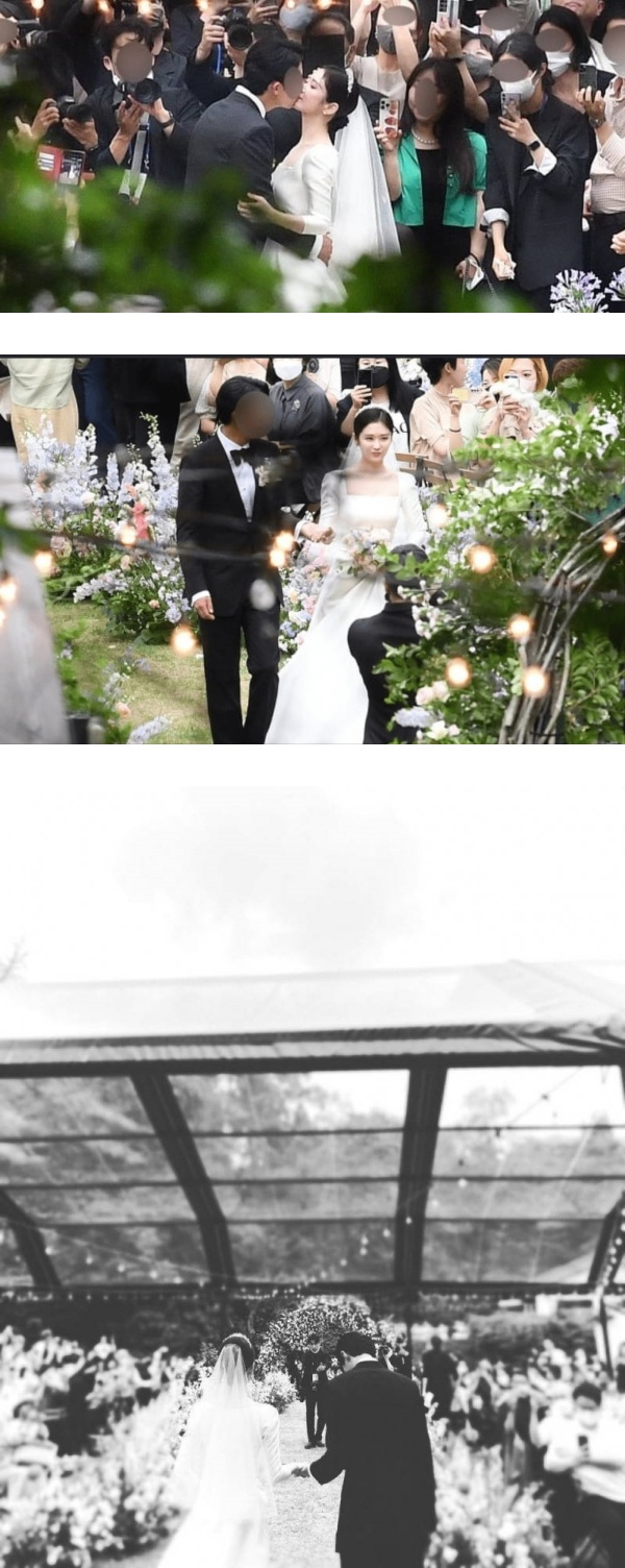 婚礼照被遮脸、保密身份！张娜拉丈夫正脸照疑曝光...撞脸朴宝剑 娱乐资讯 图3张