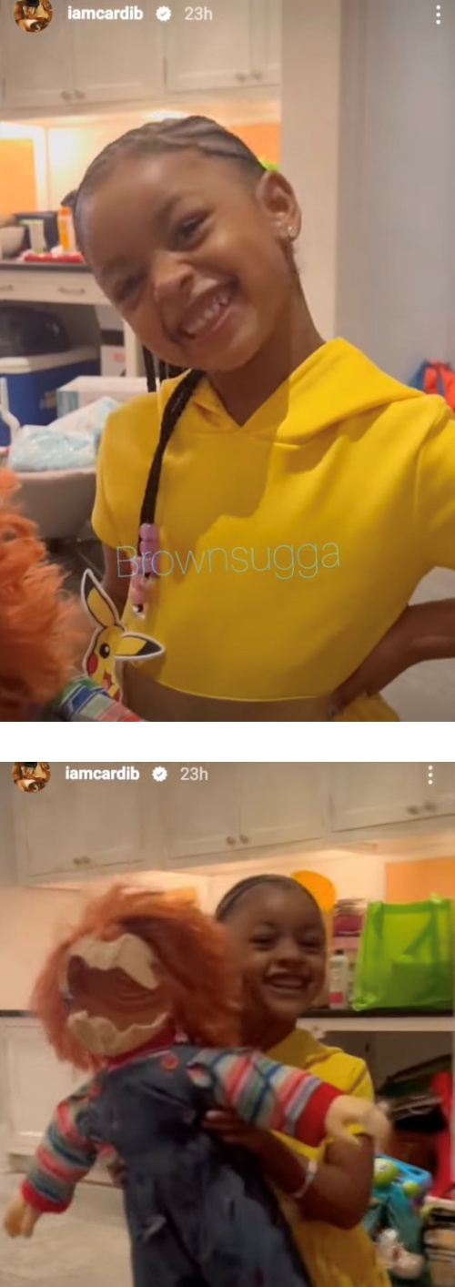 Cardi B 4岁女儿打烂Chucky doll的头！放话：我超会打架 娱乐资讯 图1张