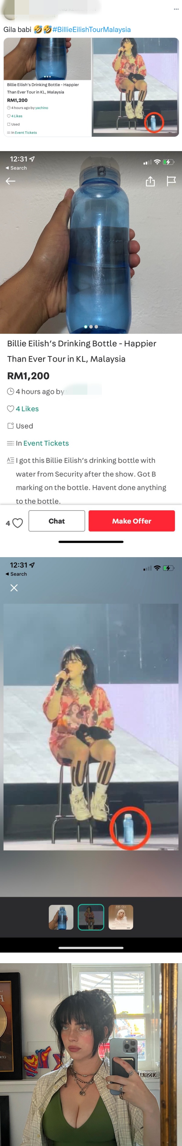 傻眼！Billie Eilish 马来西亚喝过的水瓶 网上炒到RM1200！ 娱乐资讯 图2张