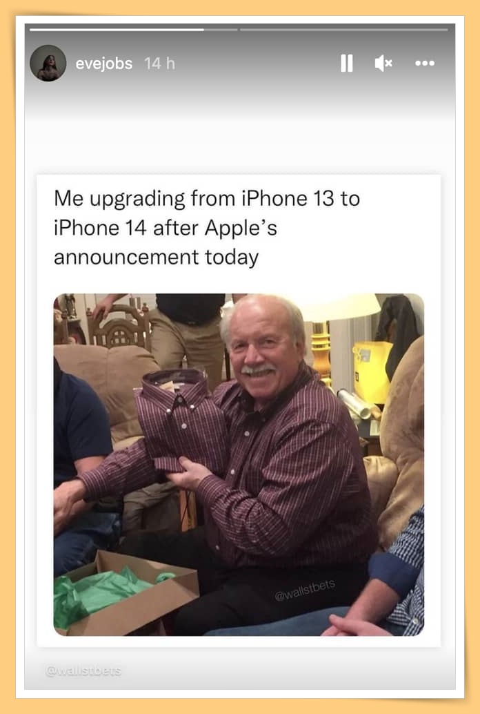 News I 女模Eve发文讽刺iPhone 14缺乏新意！她绝对有资格批评！因为她爸是... 更多热点 图2张