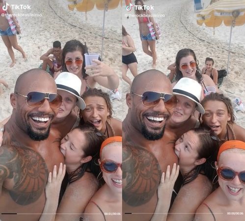 妹妹好疯狂！和“The Rock”合照大口咬对方胸肌 真相是... 娱乐资讯 图1张