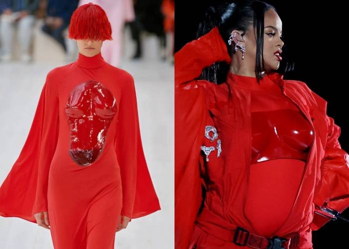 Style I 天后Rihanna全红亮相超级杯，立体马甲、红色大衣都有来头？ 更多热点 图2张