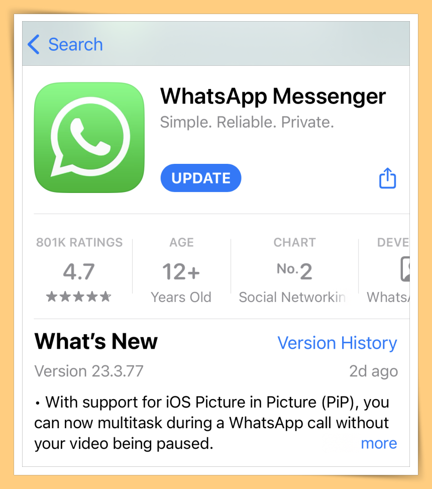 科技 I WhatsApp iOS版4大新功能！画中画模式的视频通话来了！ 更多热点 图3张