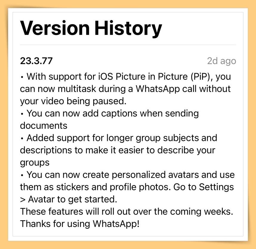 科技 I WhatsApp iOS版4大新功能！画中画模式的视频通话来了！ 更多热点 图2张