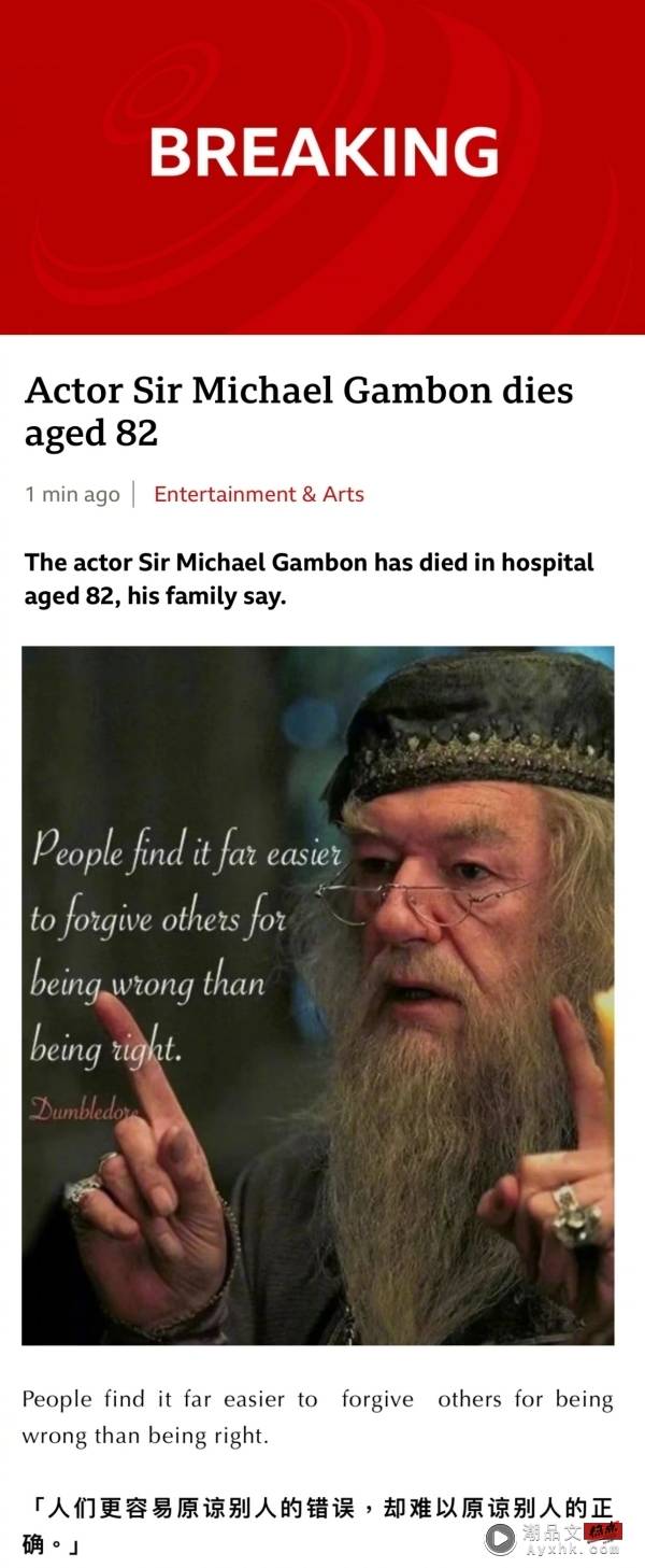 再见了邓布利多校长！《Harry Potter》演员Michael Gambon 离世 享年82岁！ 娱乐资讯 图2张