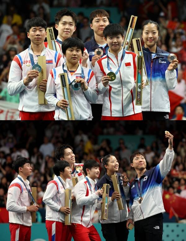 奥运2024｜微笑自拍惹祸！朝鲜乒乓混双银牌组合回国恐遭惩罚！ 娱乐资讯 图2张