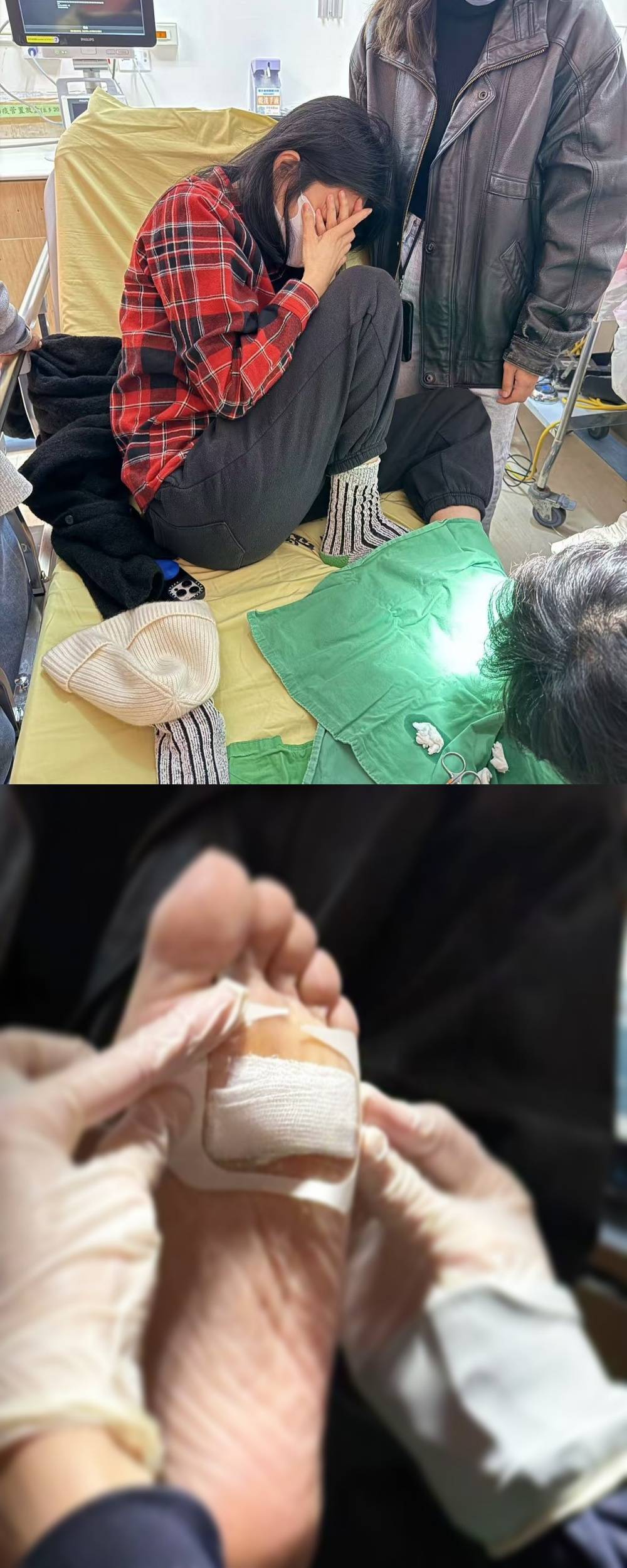 杨谨华在家出意外！被木头直插脚底  挂急诊蜷曲病床！ 娱乐资讯 图2张