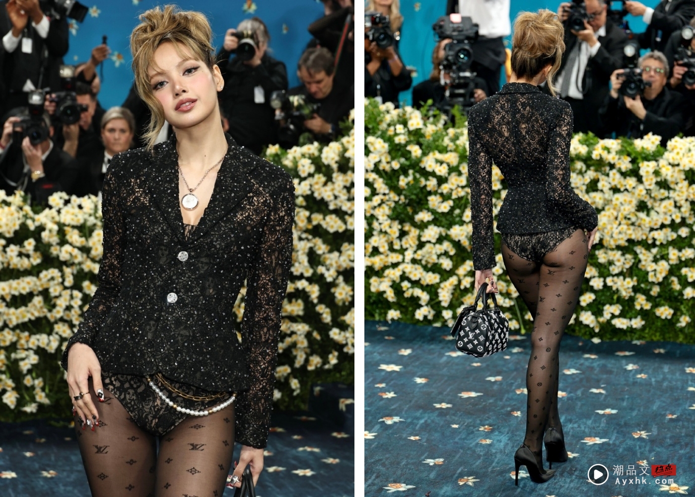LISA首次亮相Met Gala！全身LV黑蕾丝 下半身仅穿条三角内内见人 娱乐资讯 图1张