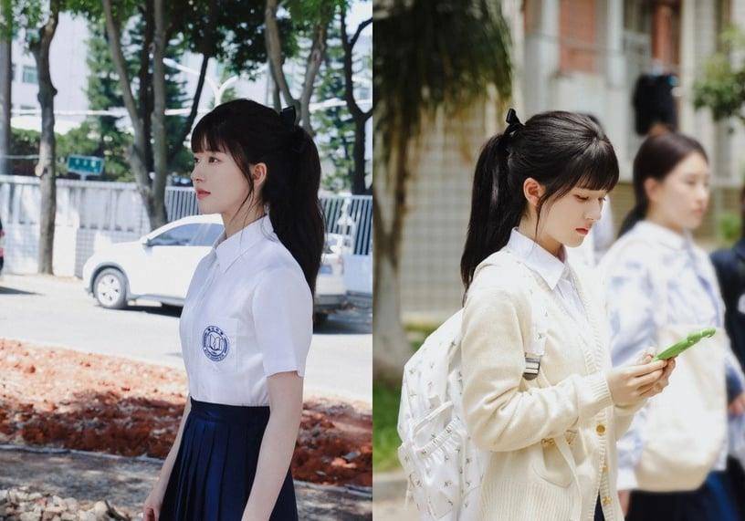 女星马尾范本！赵露思穿上校服毫无违和感、迪丽热巴高马尾超气质 最新资讯 图1张