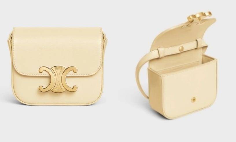 2023“精品小废包”推荐!CHANEL粒纹小牛皮、FENDI粉红绒毛时髦上镜 内容图4 潮正奢/潮品文/潮臻社-实时追踪全球最新奢侈品牌新闻资讯的官网站! 2023精品小废包推荐4:CELINE 亮面小牛皮迷你型TRIOMPHE手袋 SOFT YELLOW,售价 45,500