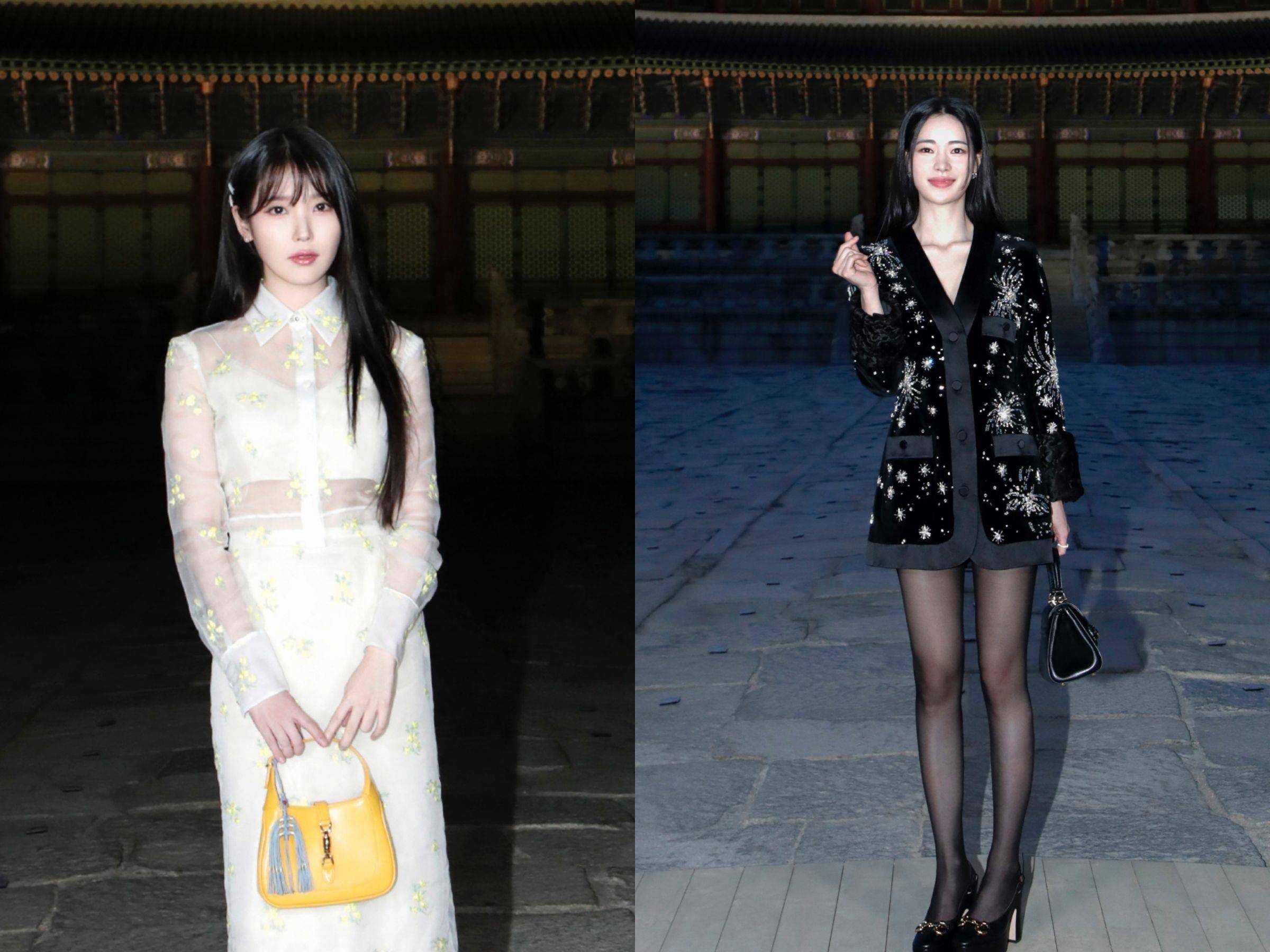 “涎镇”黑丝袜尬上IU透视装拼美！GUCCI早春大秀在景福宫上演文化融合 时尚穿搭 图1张
