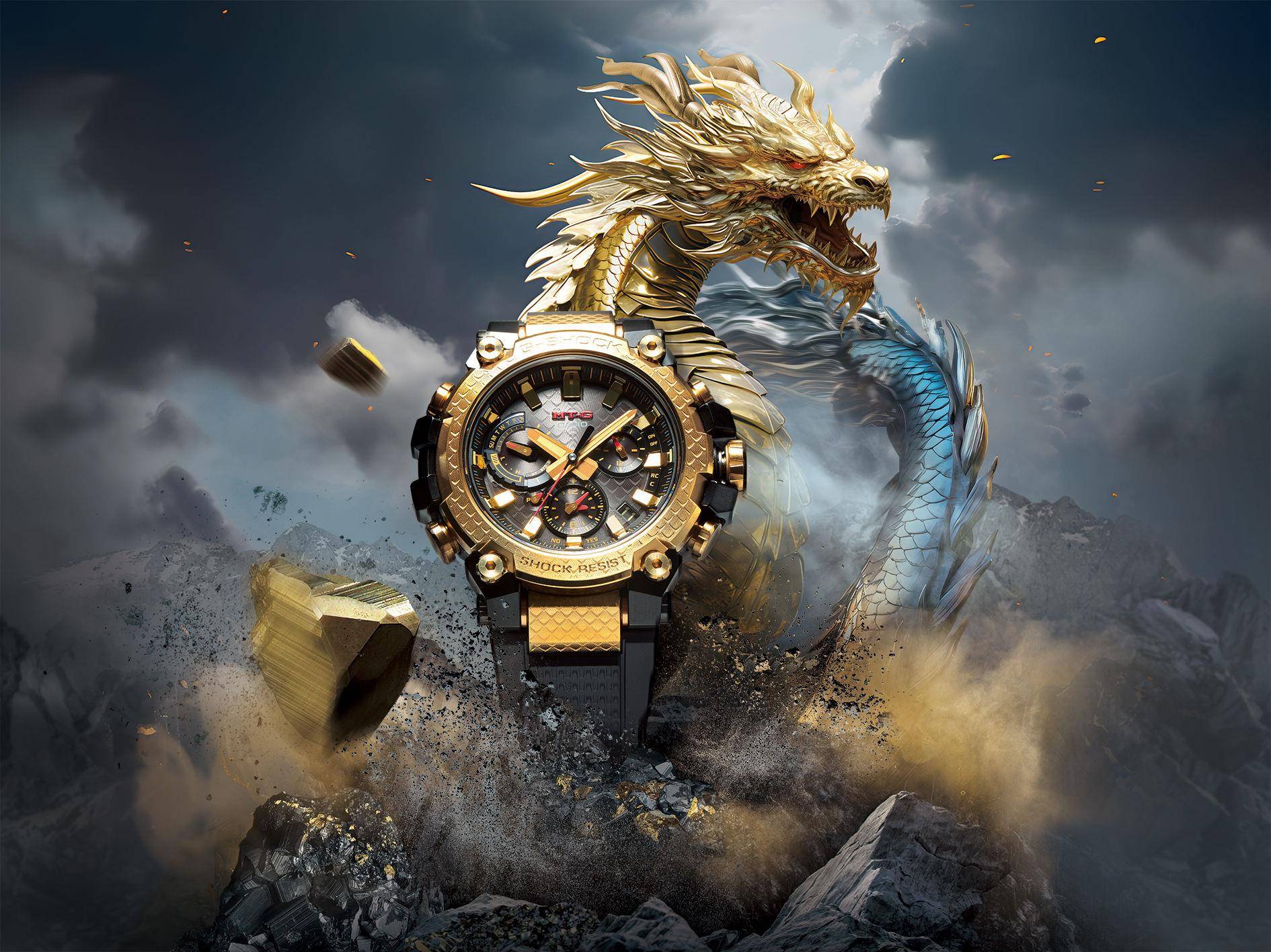 龙麟纹绕G-SHOCK表圈　金龙表霸气又贵气 奢侈品牌 图1张