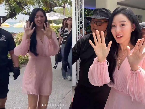仙女！金智媛粉色百褶裙好温柔　叠搭55万扇形项炼精致出众 名人名流 图1张